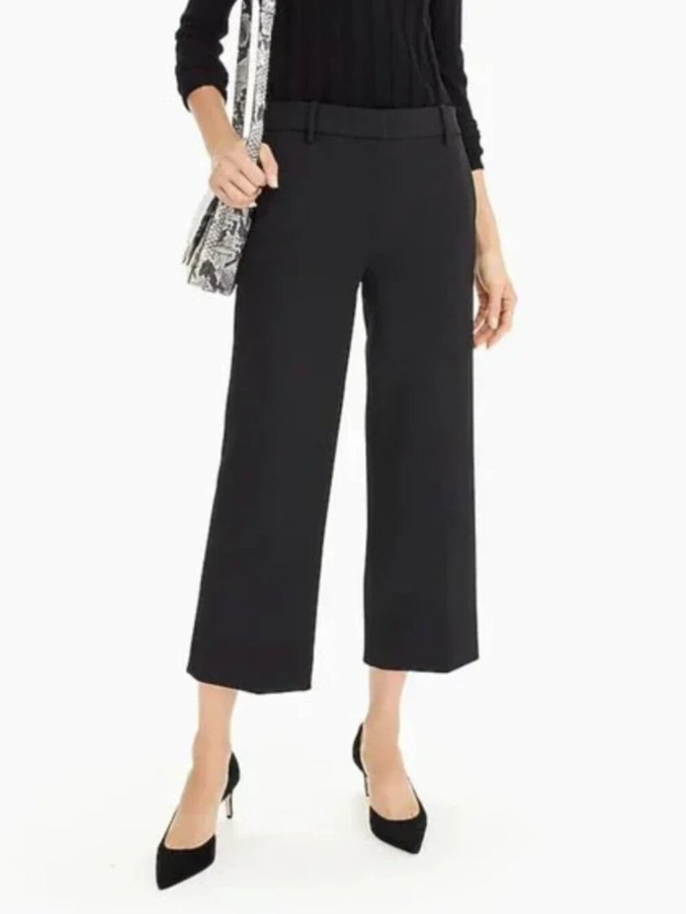 NWT J.Crew High Rise Peyton Crop in Black Wide Leg Four-Season Stretch Pants 8